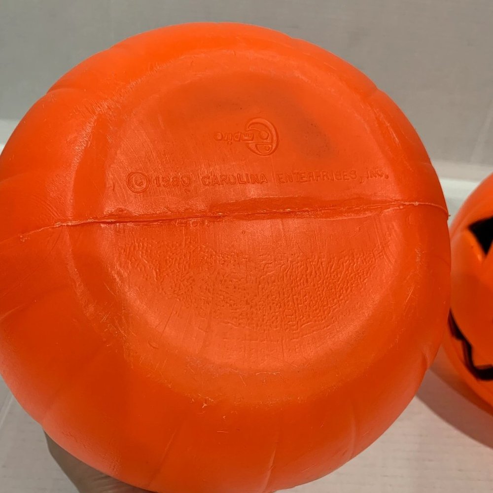 Vintage 1980 Empire Carolina Enterprise Blow Mold Pumpkin Baskets Lot Of 2 - Picture 9 of 11